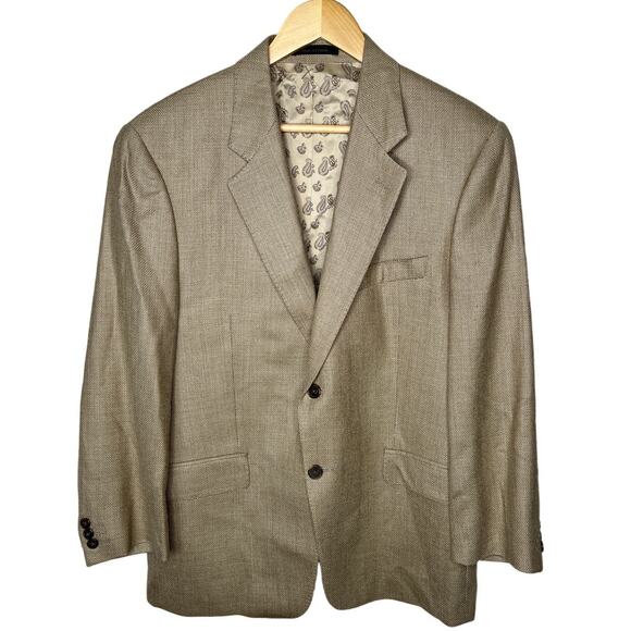 Calvin Klein Men's 40R Wool Silk Blazer 2 Button Jacket Tan Khaki Sportcoat EUC! - Picture 1 of 8